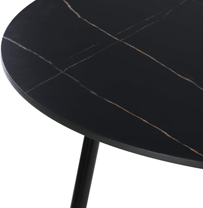 Oikiture 110cm Round Dining Table with Marble Table Top and Metal Legs Black