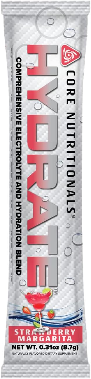 Core Nutritionals Hydrate Strawberry Margarita Flavoured Comprehensive Electrolyte & Hydration Blend Powder 8.1 g (20 Packet)