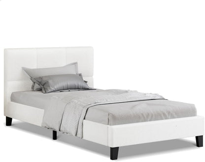 ALFORDSON Bed Frame Base King Single Size, Bed Platform Foundation with Boucle Upholstered Tufted Headboard for Mattress Topper, Platt Boucle White