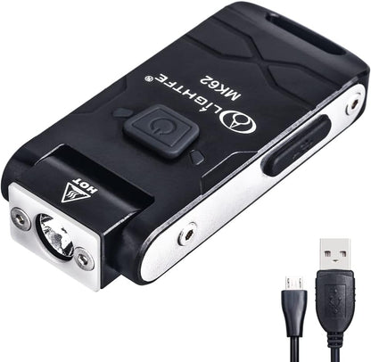 Tactical Flashlight USB Rechargeable Built-in Li-ion battey Close-Range Irradiation Mini Key Ring Torch 280Lumens LED 6 Level (High/Medium/Low/Strobe/Slow Flash/SOS ） (MK62-Black)