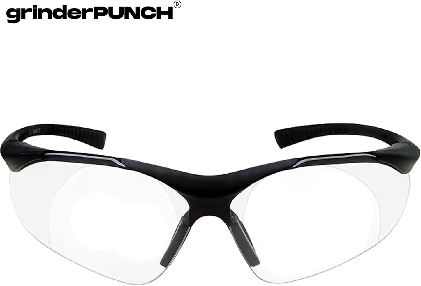 2 Pairs Bifocal Safety Glasses Clear Lens with Reading Corner - Non-Slip Rubber Grip Diopter/+3.00