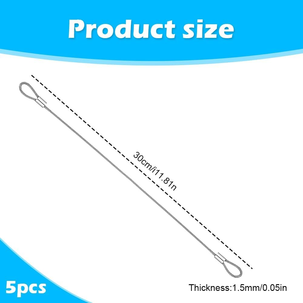 5 pcs 31cm Anti-Theft Security Cable, Travel,Cable Lock,15mm Flexible Braided Steel Safety Wire Rope with Double Loop