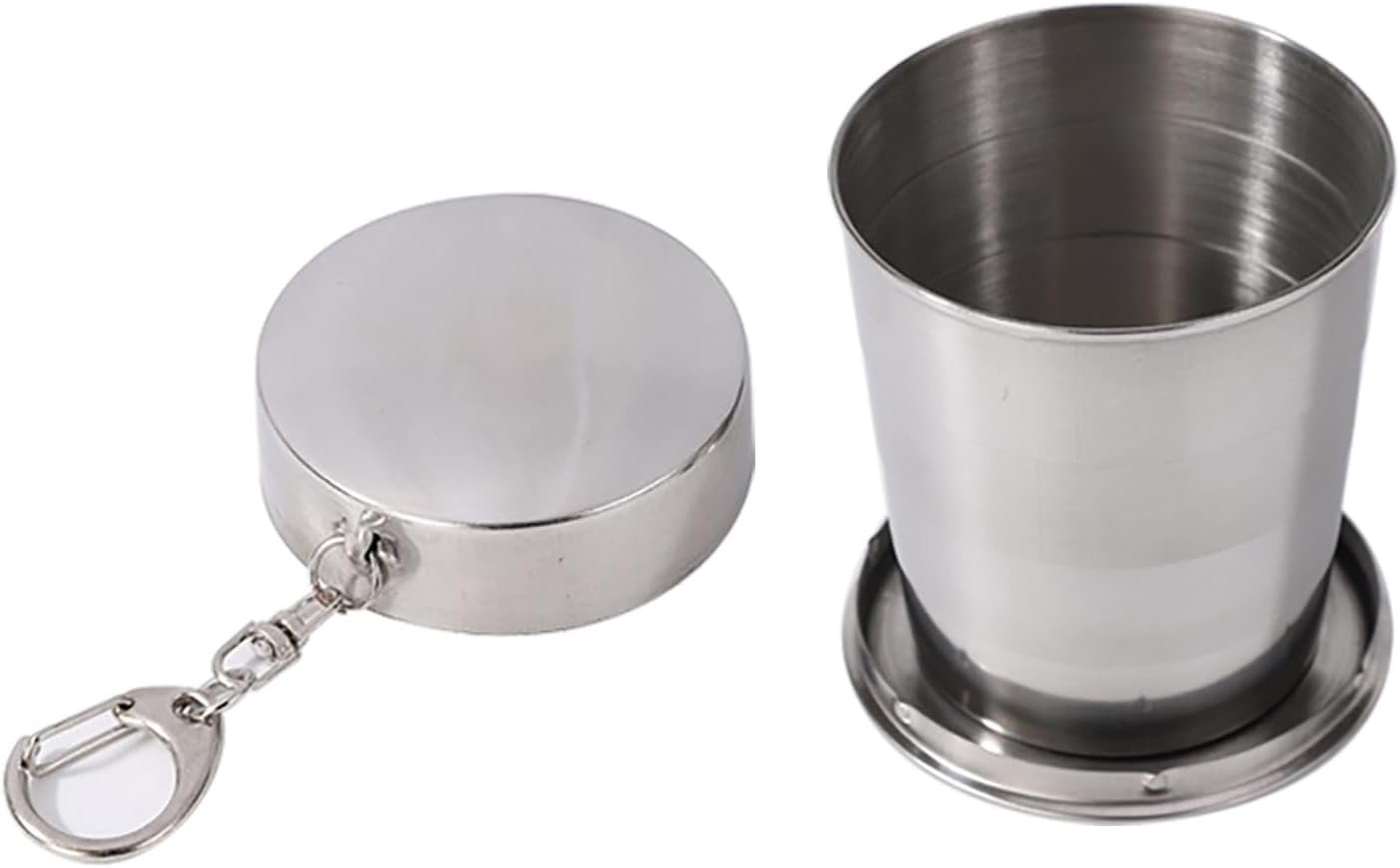 Lopsity Stainless Steel Collapsible Cup Reusable Portable Travel Folding Water Cup Space Saving Design Folding Cup Drinking Cup with Lid for Picnic/Outdoor Activities/Camping/Hiking (Silver, 150ml)