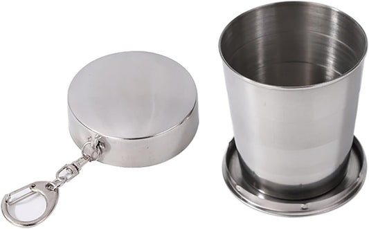 Lopsity Stainless Steel Collapsible Cup Reusable Portable Travel Folding Water Cup Space Saving Design Folding Cup Drinking Cup with Lid for Picnic/Outdoor Activities/Camping/Hiking (Silver, 150ml)