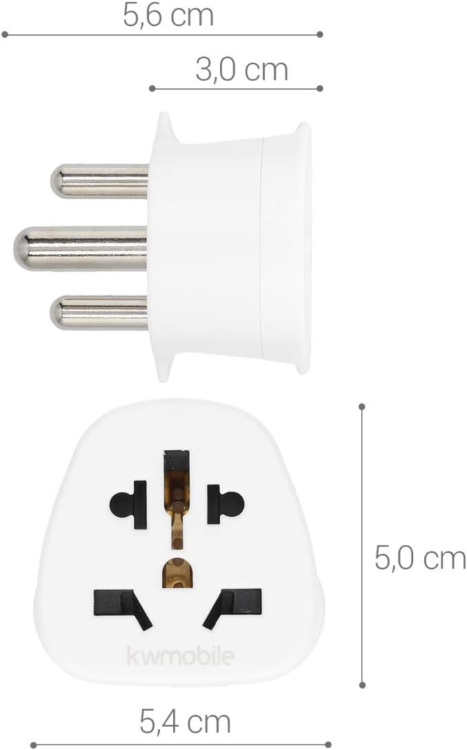 kwmobile 2x Travel Adapter South Africa - Type M Type M Socket Adapter South Africa Mozambique Leshoto Bhutan Namibia - White
