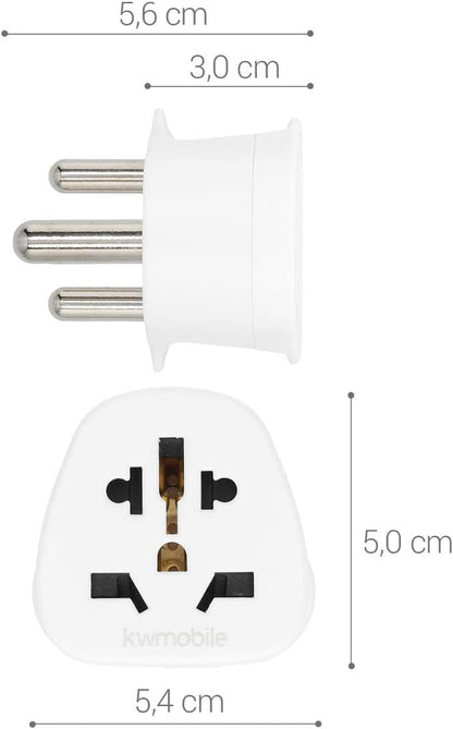 kwmobile 2x Travel Adapter South Africa - Type M Type M Socket Adapter South Africa Mozambique Leshoto Bhutan Namibia - White