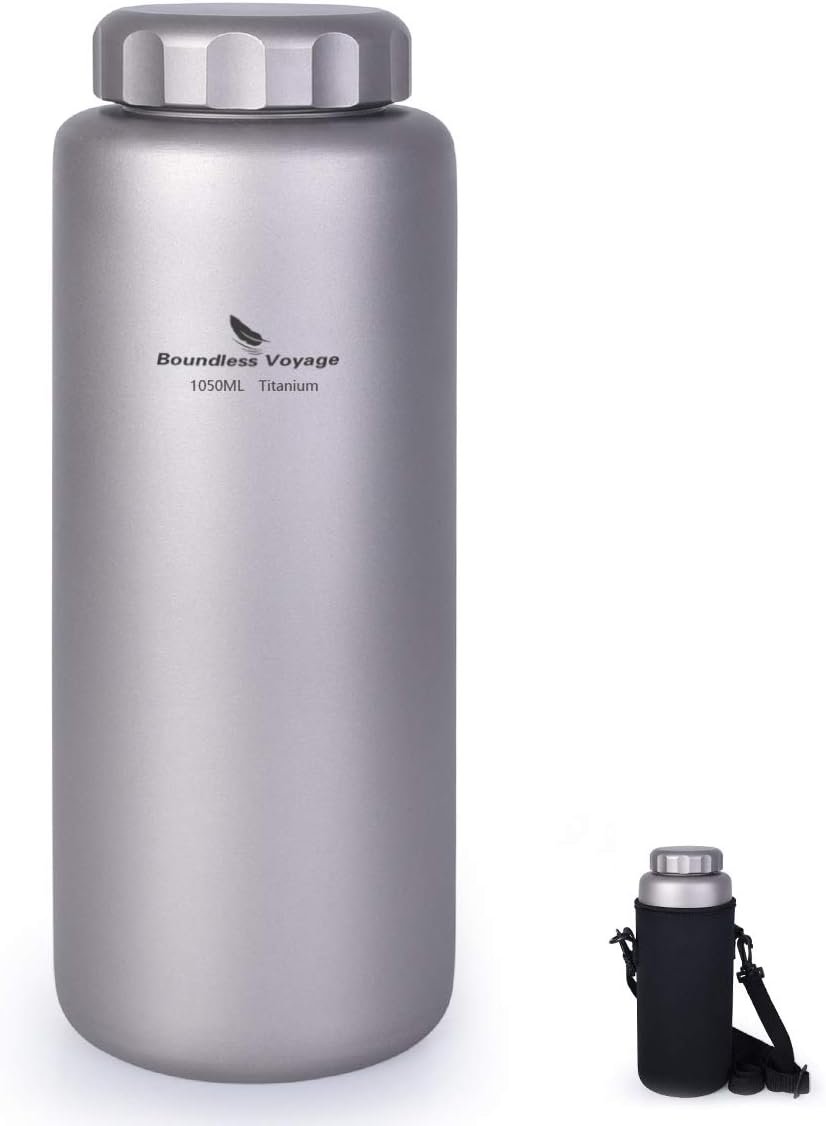 Boundless Voyage Titanium Water Bottle Big Capacity Wide Mouth Ultralight Leak-Proof Tea Coffee Canteen Cup Drinkware for Outdoor Camping Picnic Hiking Cycling Sports 35.5oz/1050ml Ti1591B