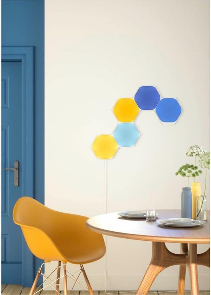 Nanoleaf Shapes Hexagon Starter Kit, 5 Bright Hexagons LED RGBW Smart – Modular Indoor Wall Light, 16M LED Lights WiFi Colours, Works with Alexa, Music Synchrony and Monitor, Deco and Gaming