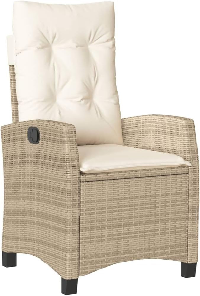 vidaXL 9-Piece Poly Rattan Garden Dining Set - Beige/Cream - Adjustable Recliners - Outdoor Patio/Deck/Backyard - Cushions & Tempered Glass Tabletop