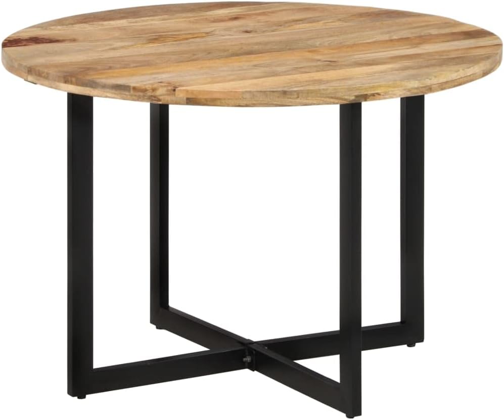 vidaXL Round Dining Table-Stylish Industrial Design with Solid Mango Wood and Powder-Coated Iron Frame for Kitchen, Dining Room-Brown, Black