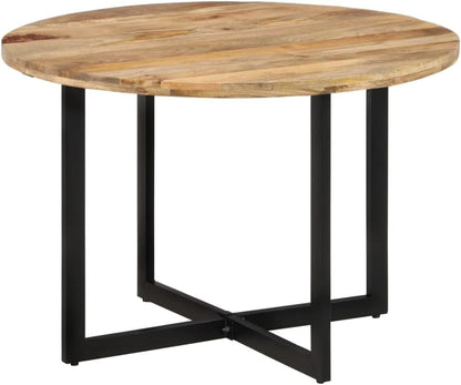vidaXL Round Dining Table-Stylish Industrial Design with Solid Mango Wood and Powder-Coated Iron Frame for Kitchen, Dining Room-Brown, Black