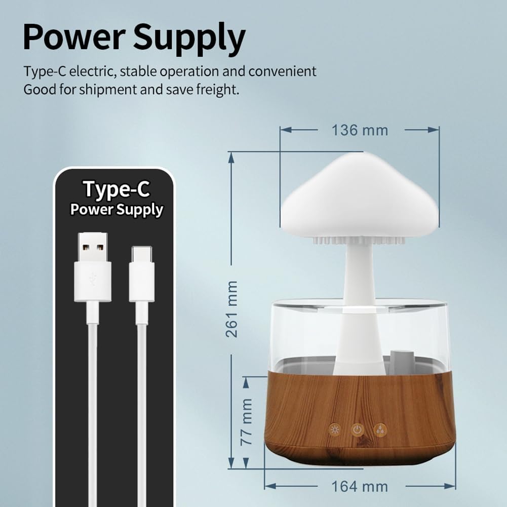 Roarrter Mushroom Air Humidifier Rain Cloud Night Light Smell Distributor Relax Aromatherapy Lamp Sounds Diffuser Remote Control