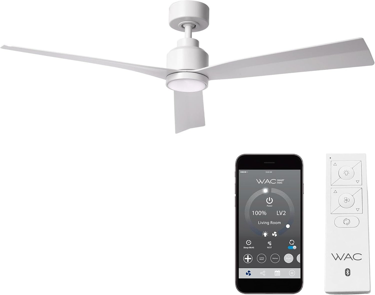 WAC Smart Fans Clean Indoor and Outdoor 3-Blade Smart Home Ceiling Fan 52in Matte White with 3000K LED Light Kit and Remote Control works with Alexa and iOS or Android App