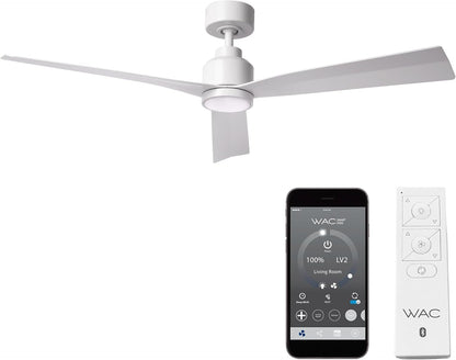 WAC Smart Fans Clean Indoor and Outdoor 3-Blade Smart Home Ceiling Fan 52in Matte White with 3000K LED Light Kit and Remote Control works with Alexa and iOS or Android App