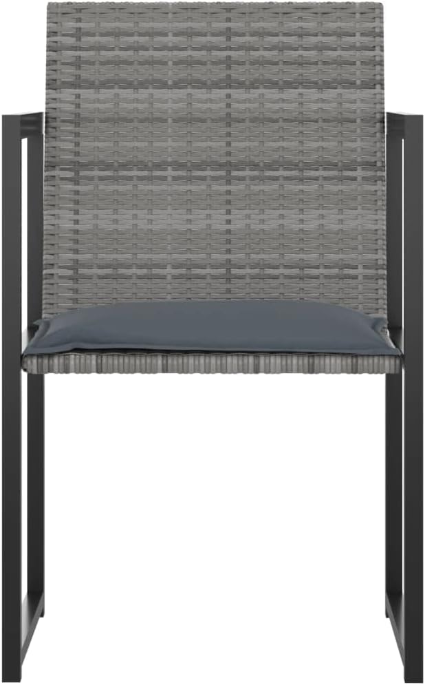 vidaXL Modern Poly Rattan Outdoor Dining Set with Cushions, Grey - Perfect for Patio or Garden, Featuring Tempered Glass Tabletop and Powder-Coated Steel Frames
