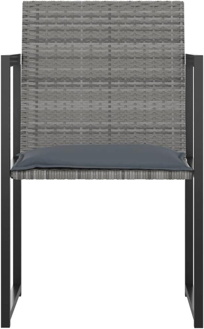 vidaXL Modern Poly Rattan Outdoor Dining Set with Cushions, Grey - Perfect for Patio or Garden, Featuring Tempered Glass Tabletop and Powder-Coated Steel Frames