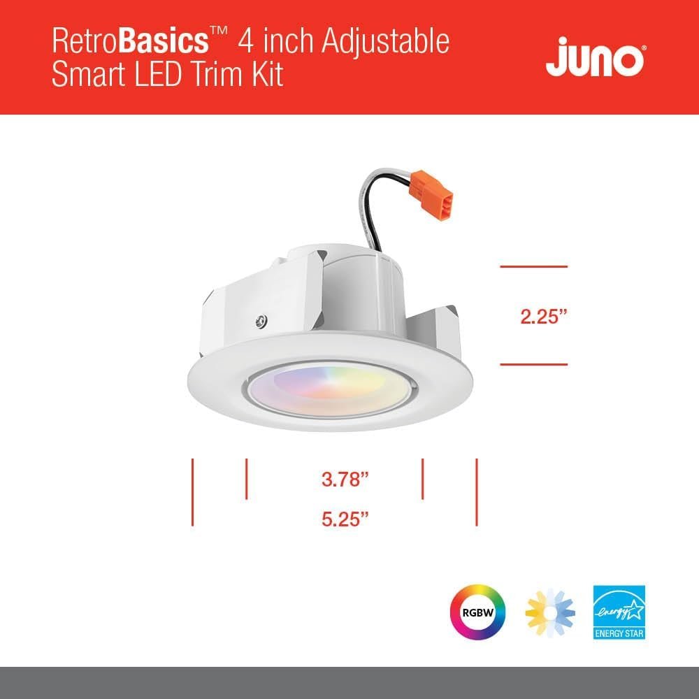 Juno RB4AC RGBW MW L/SKTWHIP M6 RetroBasics Connect Adjustable LED Downlight, Dynamic Color Red, Green, Blue, White, Matte White, 4-Inch