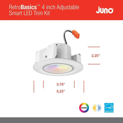 Juno RB4AC RGBW MW L/SKTWHIP M6 RetroBasics Connect Adjustable LED Downlight, Dynamic Color Red, Green, Blue, White, Matte White, 4-Inch