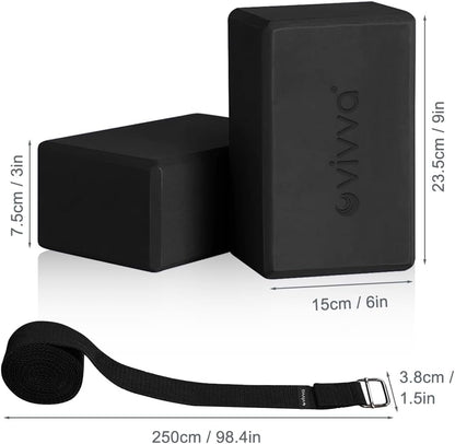 Vivva Yoga Blocks 2 Pack with Strap Non-Slip Extra Large 9 x 6X 4 inches, EVA Foam Yoga Brick with 250cm Yoga Strap to Improve Strength Balance for Yoga Pilates Meditation