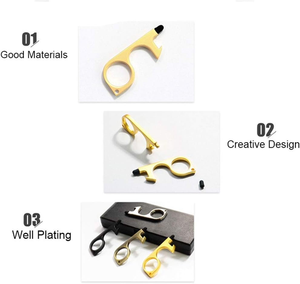 Silver EDC Door Opener with Keychain Contactless Open Tool No Touch Key Safety Tool for Touchscreen Outdoor Public Door Handle