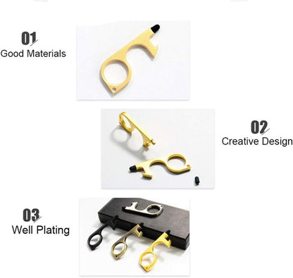 Silver EDC Door Opener with Keychain Contactless Open Tool No Touch Key Safety Tool for Touchscreen Outdoor Public Door Handle