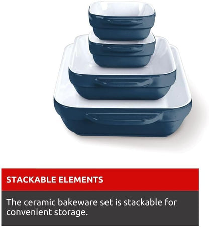 Lagostina Ceramic 4 Piece bakeware Set for The Everyday Baker, for Microwave, Oven, Dishwasher, Refrigerator/Freezer Safe, Blue