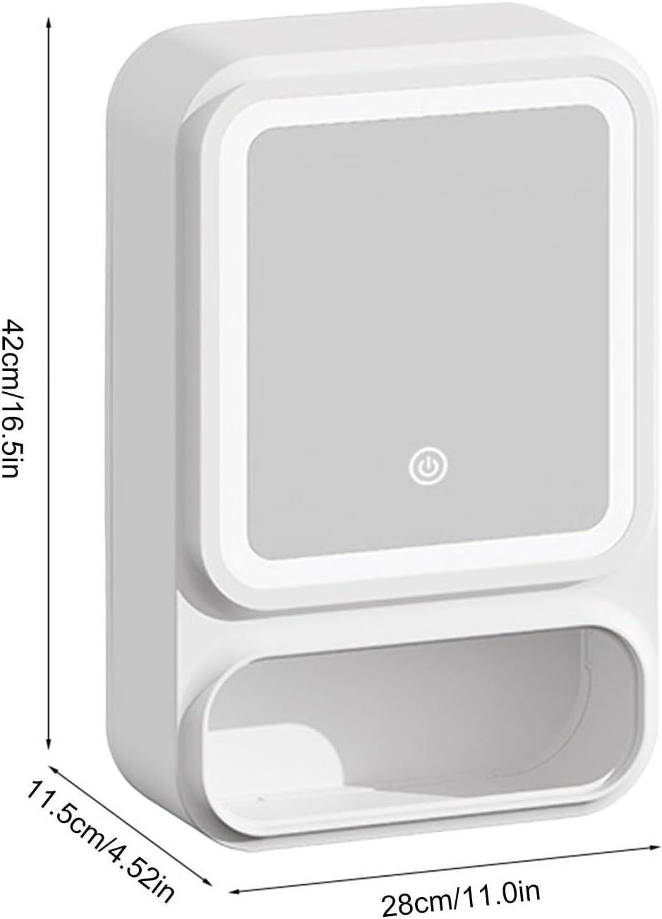 Uonguon Bathroom Mirror Cabinet, Mirror Storage, 16.54x11.02x4.53 inches Lighted Drawer with Magnetic Door Tissue Dispenser, Modern Wall Mounted Organizer for Shampoo and Makeup