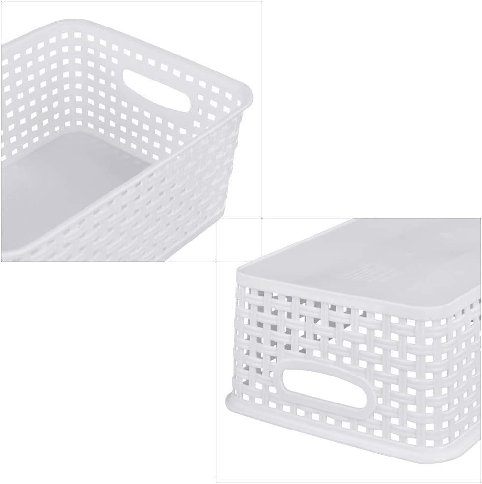 Sandmovie White Rectangle Plastic Storage Baskets, 6 Packs
