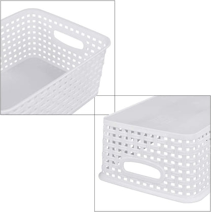 Sandmovie White Rectangle Plastic Storage Baskets, 6 Packs