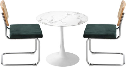 Oikiture 60cm Round Dining Table with 3PCS Dining Chairs Velvet White&Green