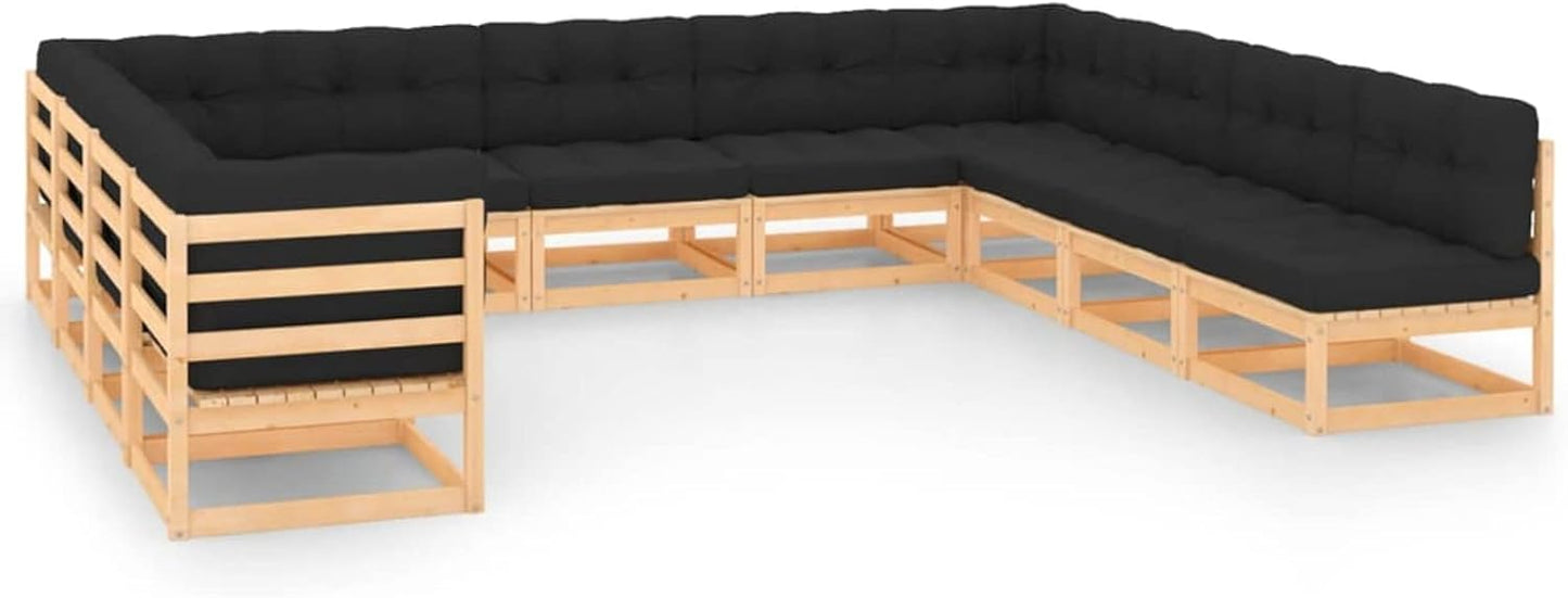 Homgoday Set Salotto Giardino 11pz Cuscini Antracite Legno Massello Pino, Salotto da Giardino Salottino, Lettini Prendisole, Divano Letto Mobili, Lettini da Giardino per Terrazzo Esterno