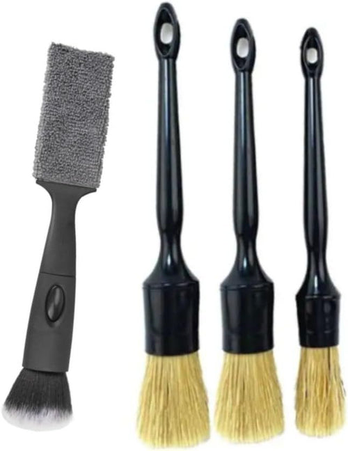 FUNNTY Car Detailing Brush Set, 4 PCS Soft Boars Hair Auto Interior Cleaning Detail Brushes, Perfect for Safely Cleaning Emblem Air Vent, Leather Seats, Washing Wheels, Tires, Engine Bay