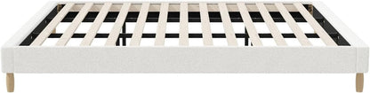 OIKITURE Bed Frame with Wooden Slats, Metal Bed Frame with Boucle Fabric Covers, Platform Bed Base King Size for Bedroom Home Decor, King Bed Frame Home Furniture