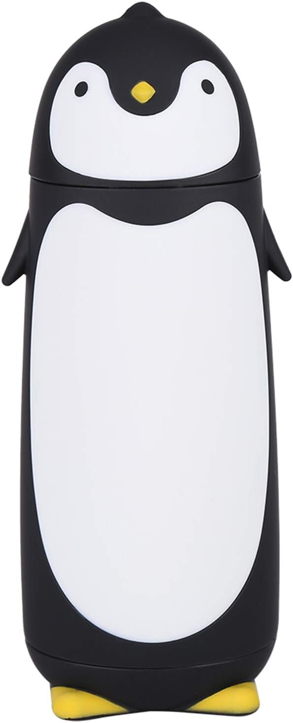 Penguin Shape Water Bottle, 300ML Capacity Portable Cute Cartoon Penguin Thermal Glass Water Bottle Double Layer Mug Travel Drinking Cup Ideal for Home School Travel Use (Black)
