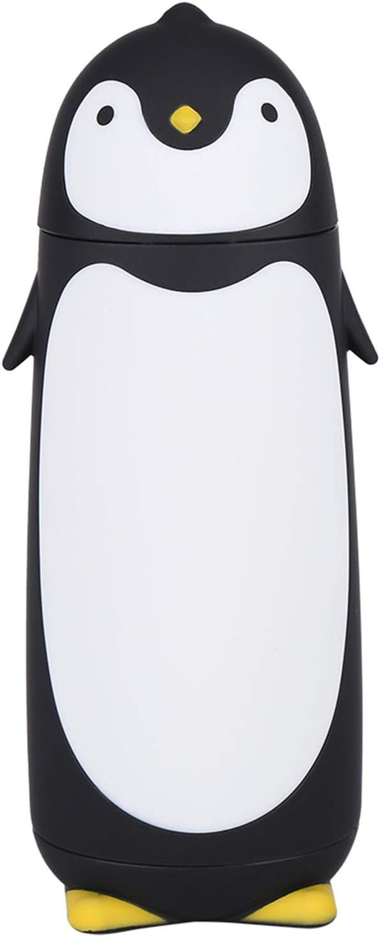 Penguin Shape Water Bottle, 300ML Capacity Portable Cute Cartoon Penguin Thermal Glass Water Bottle Double Layer Mug Travel Drinking Cup Ideal for Home School Travel Use (Black)