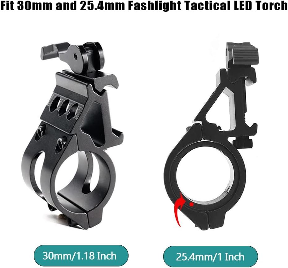 Offset Ring Flashlight Holder Suit for 1.18” and 1” Tactical Flashlights Mount (1 PCS)