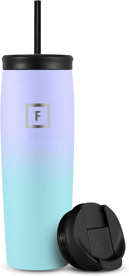 IRON °FLASK Nomad Tumbler - 2 Lids (Straw/Flip), Vacuum Insulated Stainless Steel Bottle, Double Walled, Drinking Cup, Thermos Coffee Travel Mug, Water - Cotton Candy, 24 Oz