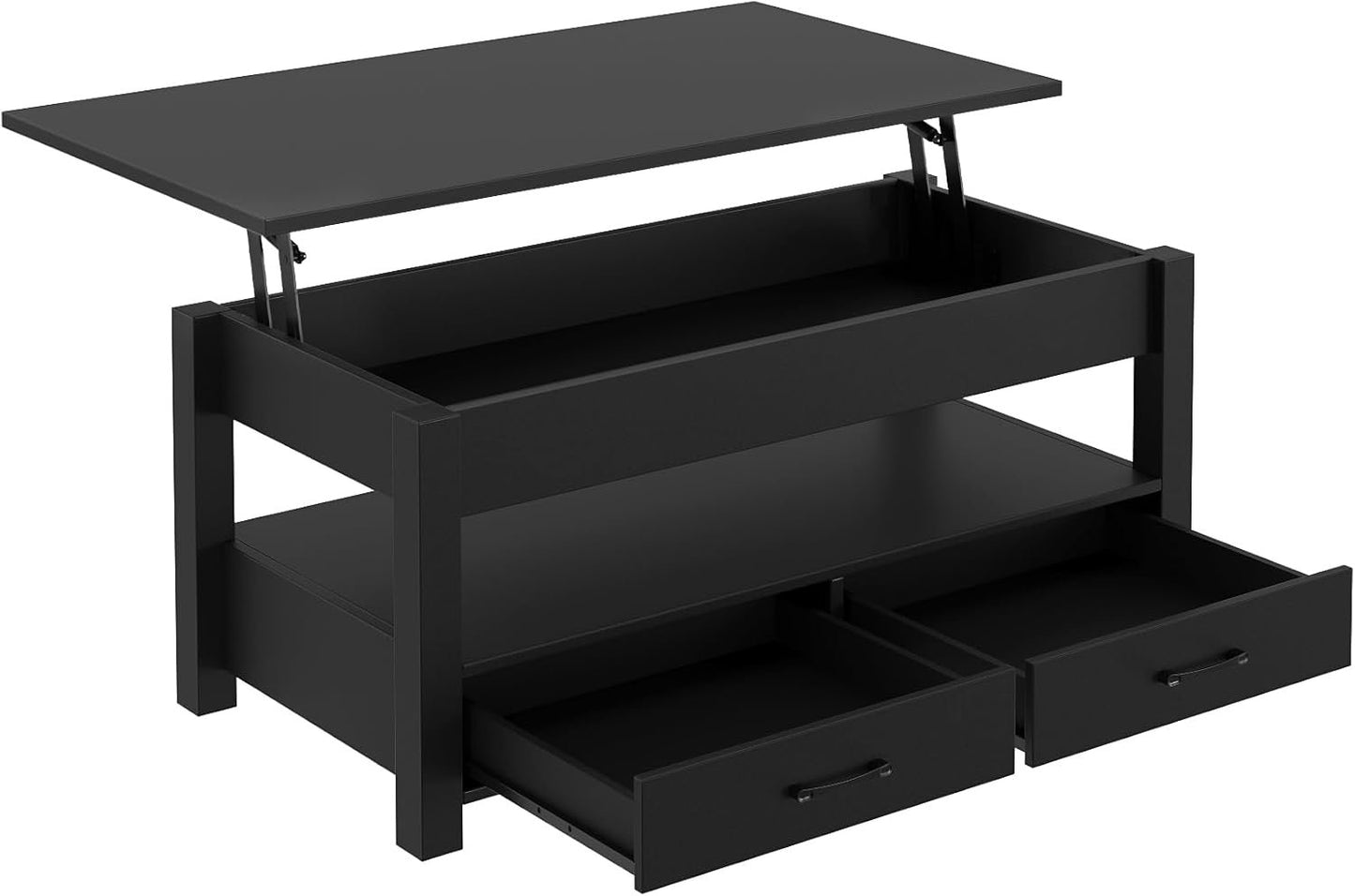 Rolanstar Coffee Table, 47" Lift Top Coffee Table with Drawers and Hidden Compartment, Retro Central Table with Wooden Lift Tabletop, for Living Room,Black