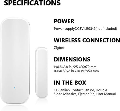 GDSanlian Zigbee Smart Contact Sensor, Smart Home Security System, Home Automation,Safety Protection,Window/Door Safeguard,Instant App Notification, Easy Installation, Real-Time Monistor, Hub Required