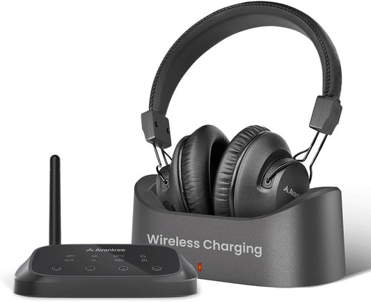 Avantree HT5009 Plus – Wireless TV Headphones for Watching with Transmitter & Charging Dock, Pass-Through, Bluetooth 5.3, Clear Voice Mode for Seniors, 50hr Playtime