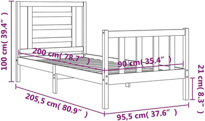 FIRBNUS Bed Frame with Headboard 90 x 200 cm Solid Wood Headboard Single Headboard Bed Frame Single Bed Frame Single Bed Frame Single Bed Frame