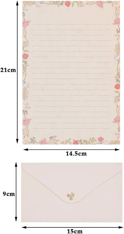TIMESETL Stationery Letter Paper and Envelopes Set, 60 Sheets Cute Letter Writing Paper & 30 Lovely Envelopes, 10 Different Flora and Fauna Printed Design, Double-Sided Printing, A5 Size