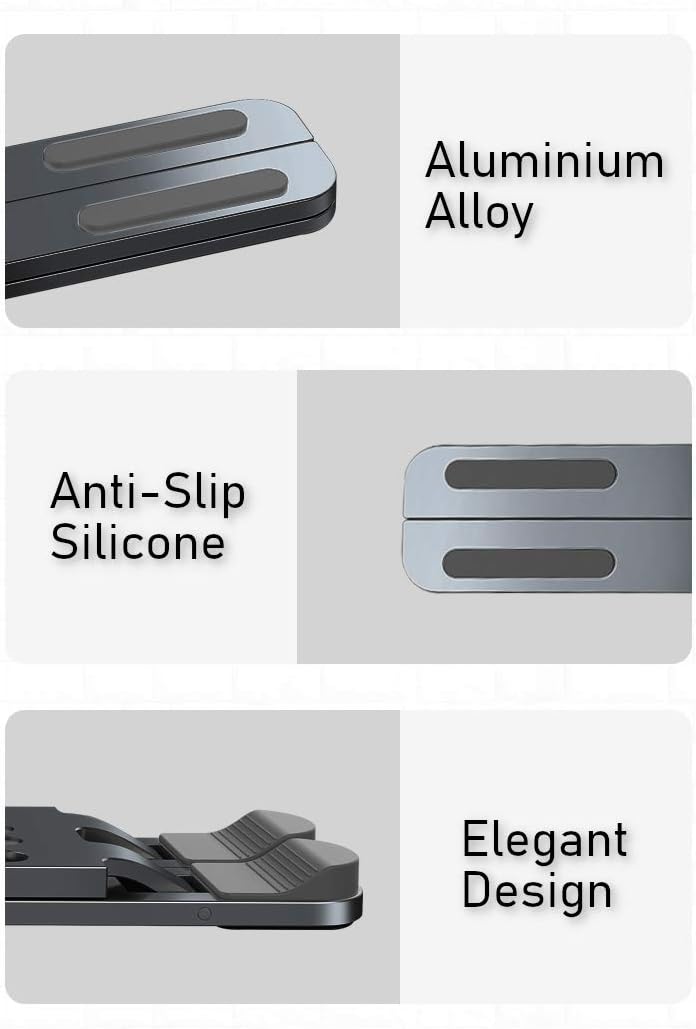 Portable Laptop Stand, Aluminium Alloy Multi-Angle Height Adjustable Tablet Holder, Anti-Slip Foldable Ergonomic Computer Riser Fits MacBook, iPad, 10-17 inch Notebook (Grey)