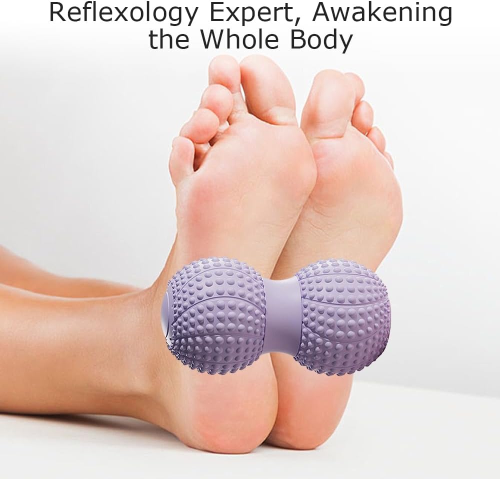 Peanut Massage Ball, Double Lacrosse Massage Roller Ball for Back Neck Shoulder Spine Legs HIPS, Myofascial Release, Trigger Points, Muscle Knots, and Yoga Therapy (Purple)