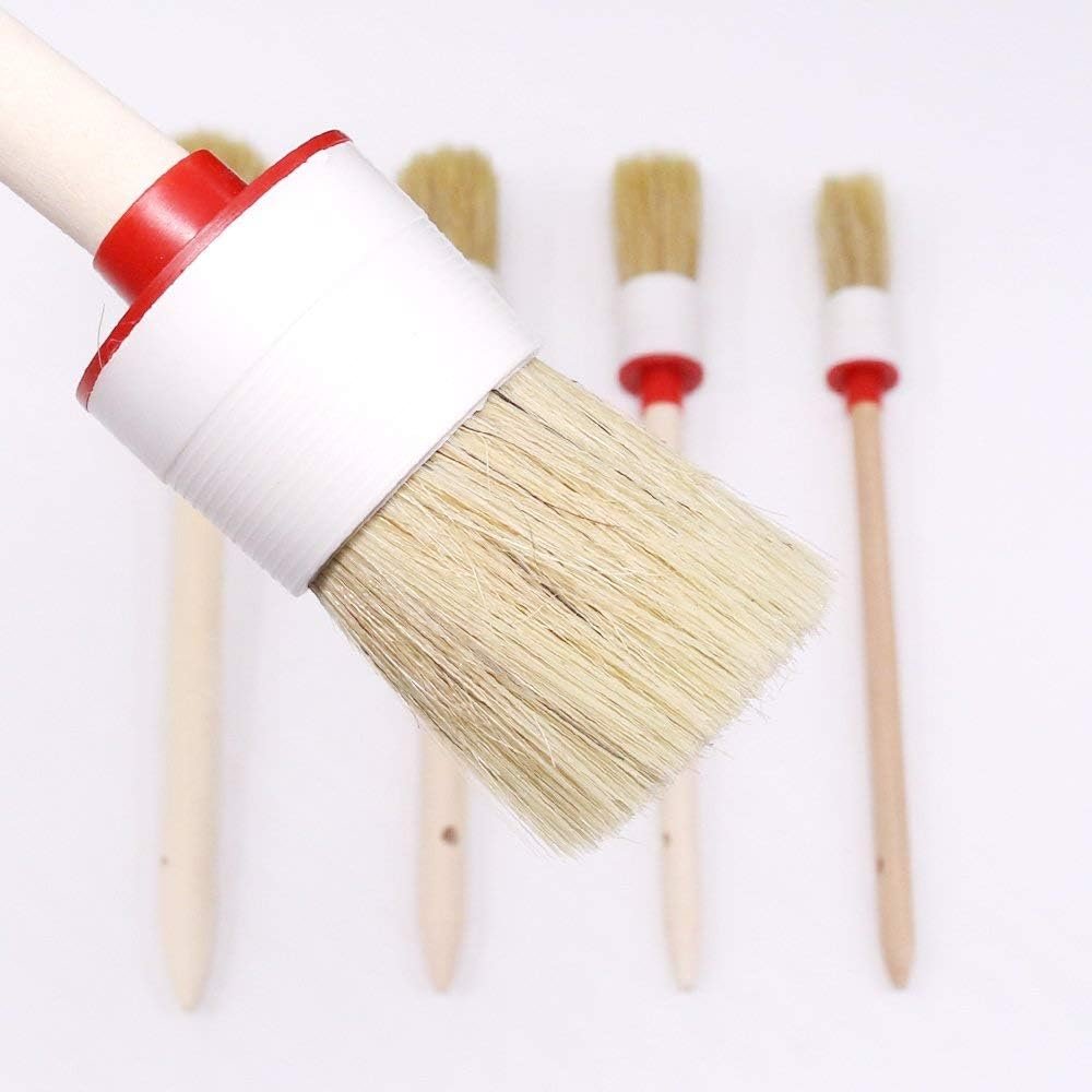 Swpeet 5 Pcs Premium Natural Boar Hair Brush Set Precision Automotive Detailing Brushes for Cleaning Wheels/Motor/Interior/Emblems/Interior/Exterior/Air