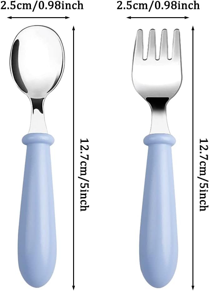 8 Pcs Toddler Spoons and Forks, Stainless Steel Toddler Utensils Kids Silverware Children's Safe Flatware Set Metal Cutlery Set with Round Handle, 4 x Safe Forks, 4 x Children Tablespoons
