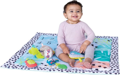 Infantino Milestones & Memories Twist and Fold Gym - Collapsible 4-in-1 Play Mat Stimulating, with 4 Modes and 4 Additional Sensory Toys for Infants and Toddlers, Multicoloured