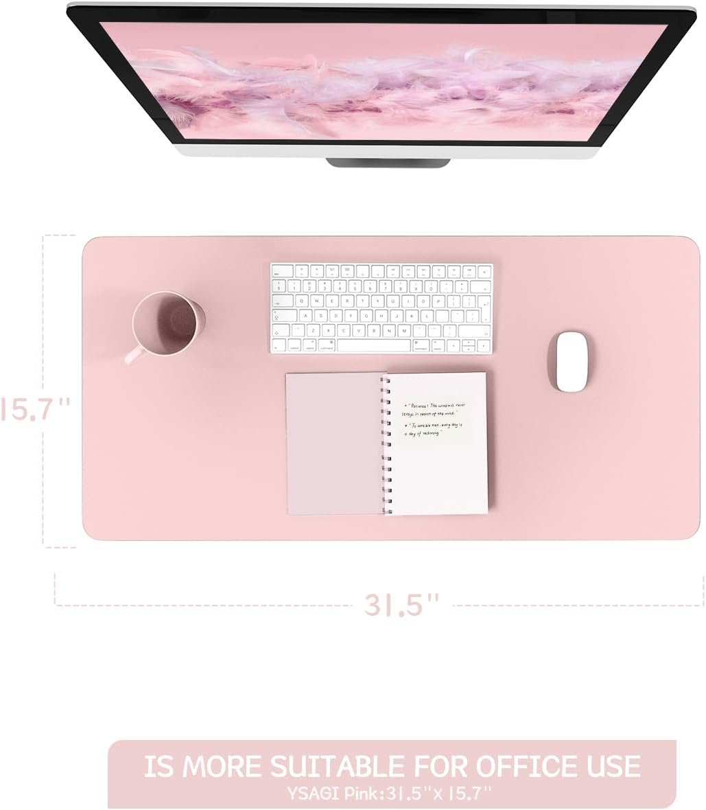 YSAGi Non-Slip Desk Pad,Mouse Pad,Waterproof PVC Leather Desk Table Protector,Ultra Thin Large Desk Blotter, Easy Clean Laptop Desk Writing Mat for Office Work/Home/Decor (Pink, 31.5" x 15.7")
