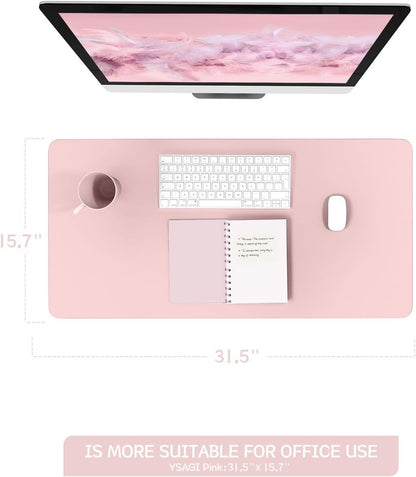 YSAGi Non-Slip Desk Pad,Mouse Pad,Waterproof PVC Leather Desk Table Protector,Ultra Thin Large Desk Blotter, Easy Clean Laptop Desk Writing Mat for Office Work/Home/Decor (Pink, 31.5" x 15.7")