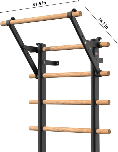 DHT Wood Stall Bar, Swedish Ladder Suspension Trainer with 9 Strategic Rods, for Home, Gym, School and Clinics